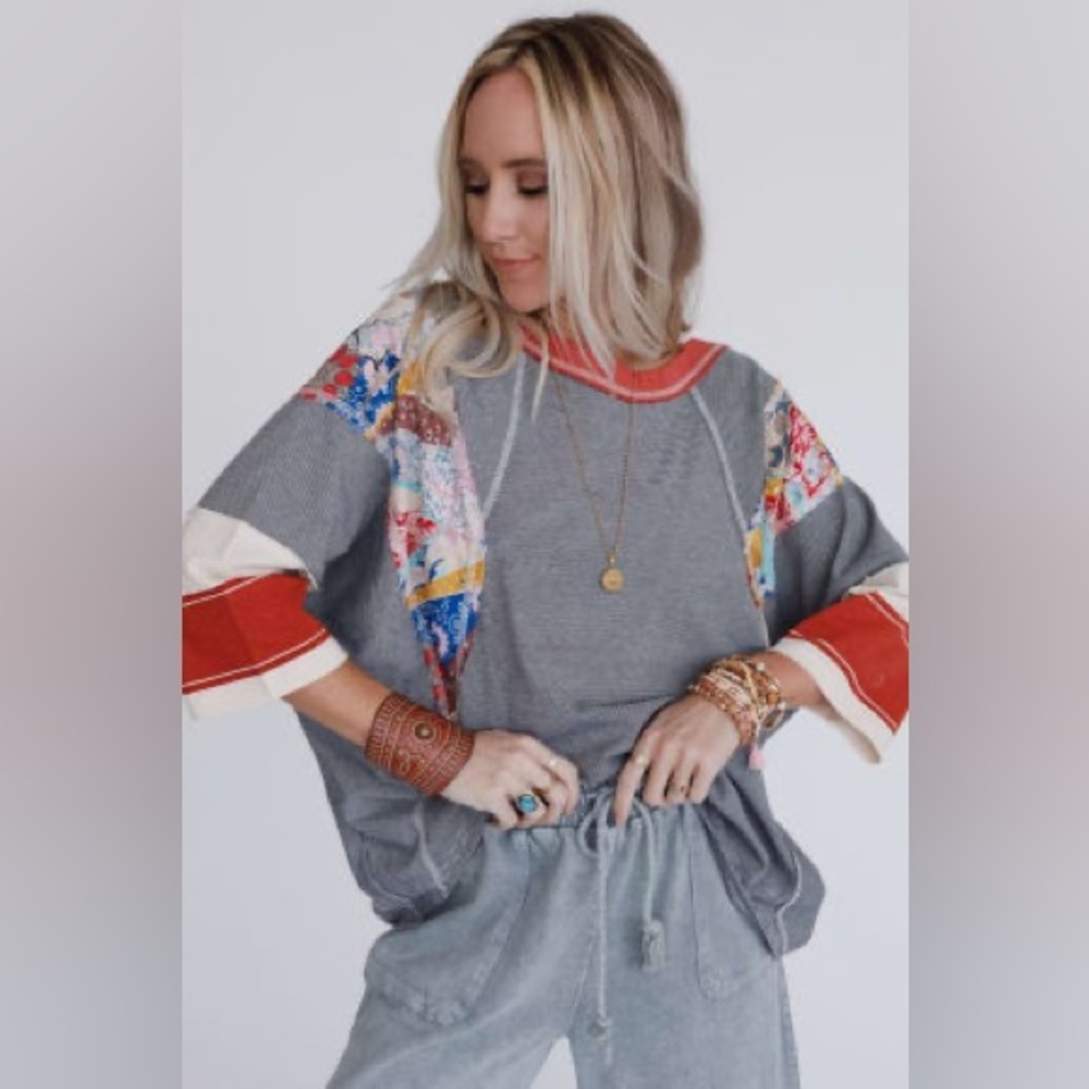 Easel Britt Patchwork Mixed Print Multi Color Str… - image 1